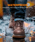 Front view of Six Inch Waterproof Moc Toe Steel Toe Work Boots for Men splashing in water, showcasing waterproof full-grain leather.