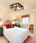 Bedroom with Black 3 Light Flush Mount Ceiling Fixture With Industrial Metal Style Close To Ceiling Farmhouse Lighting