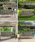 Three Seat Outdoor Patio Swing With Adjustable Canopy Heavy Duty Steel Frame Weather Resistant Build Removable Cushions Lime Stripe