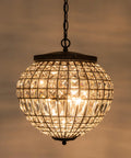 14 inch Crystal Pendant Light, 2-Light Antique Bronze Small Chandelier with vintage crystal globe design.