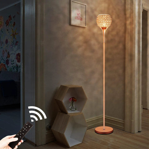 Crystal Floor Lamp In Rose Gold With Remote Control, Modern Standing Light For Living Room Or Bedroom, Includes Bulb, Slim Design, Quick Setup, Cozy Vibe And Ambient Glow To Elevate Any Space