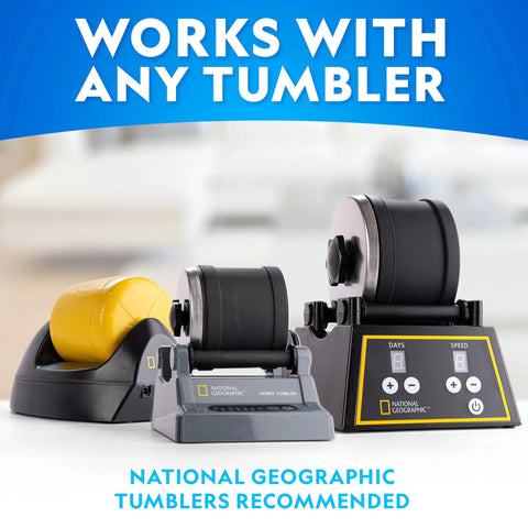 National Geographic rock tumbler set with gray base and black drums