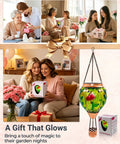 Glass Hot Air Balloon Solar Lantern With Flame Hand Painted Artwork Realistic Flickering Flame Hummingbird Accent Rustproof Metal Outdoor Solar Light For Garden Or Yard Easy Setup And Eco Friendly, shown with people gifting.