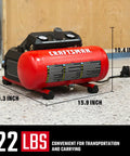 Compact 1.5 Gallon Oil Free Portable Air Compressor For DIY Projects Delivers 1.5 CFM At 90 PSI And 125 PSI Max With A 0.75 HP Motor