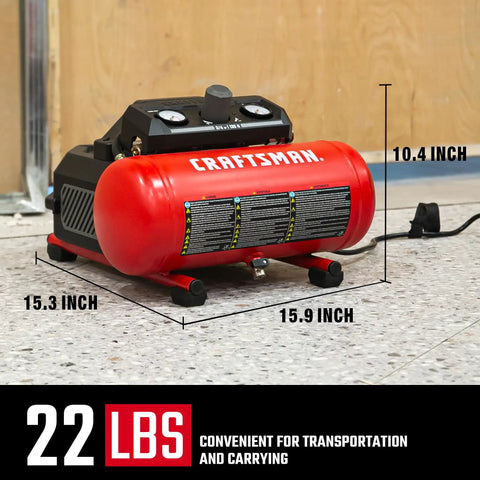 Compact 1.5 Gallon Oil Free Portable Air Compressor For DIY Projects Delivers 1.5 CFM At 90 PSI And 125 PSI Max With A 0.75 HP Motor