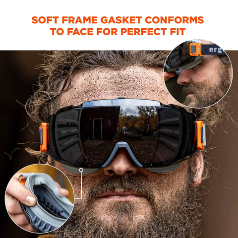 Person wearing OTG Protective Safety Goggles You Can Rock Over Your Glasses, Anti Fog Tech, Indirect Venting, scratch-resistant