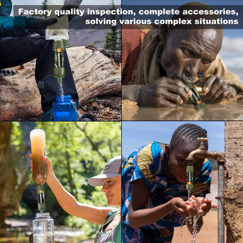 Portable Water Purifier Straw For Hiking And Camping, Reusable Filtration System with Medical Grade Filters, BPA Free, in use outdoors