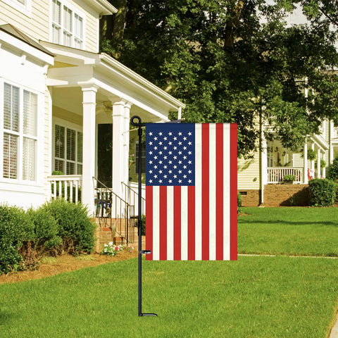 American Flag Garden Flag 12 Inch By 18 Inch Double Sided Patriotic Yard Decor For Garden And Lawn Perfect Fourth Of July Memorial Day Outdoor Display Fade Resistant Nylon hanging in a sunny yard