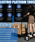 ErShangMao Motorized Flatbed Cart With 900W Dual Brushless Motor, 12kmH Electric Pallet Jack For Warehouse with boxes and safety features.