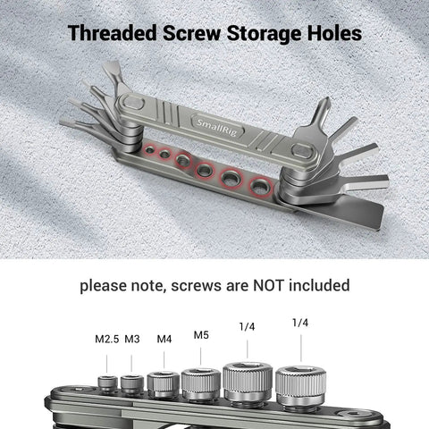 Universal Folding Tool for Videographers Nine In One Pro Grade Multi Tool Kit with threaded screw storage holes.