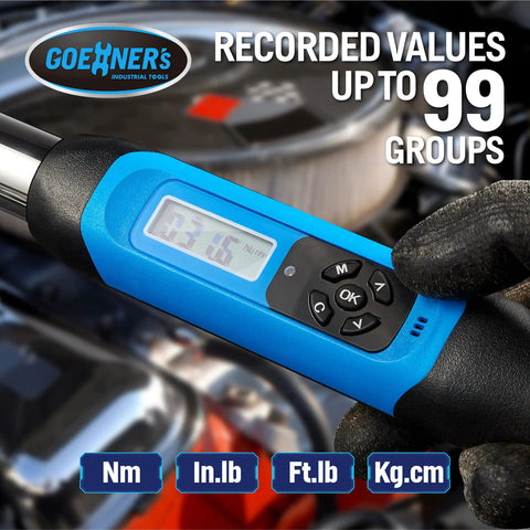 Digital Torque Wrench One Half Inch Drive With Buzzer And LED Indicator Pro Grade Build showing digital display and buttons