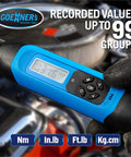 Close-up of Digital Torque Wrench Half Inch Drive Pro Grade With 12.5 To 250 Ft Lb And 17 To 340 Nm Range, blue display