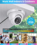 8 Channel H265 Plus Home Security System With AI Human And Vehicle Detection And Night Vision, 1080P Outdoor Dome Cam