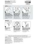 Instruction sheet for applying and removing Quartz Plastic Spring Clips 8 Pack For Dorm Décor Damage Free Hanging No Tools Required.