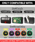 Universal Garage Door Opener Remote With 3 Buttons, Extra Long Range, showing compatibility with Chamberlain, LiftMaster, Craftsman