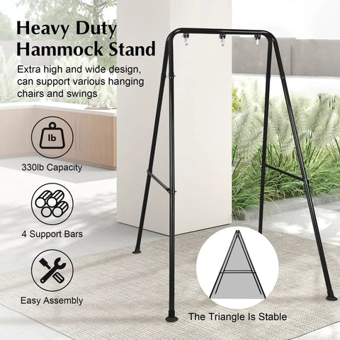 Beefy Backyard Hammock Swing Stand Frame, Heavy Duty Metal Build For Indoor And Outdoor Use, Portable 330 Lbs Capacity setup