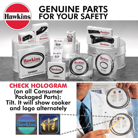 Front view of Hawkins B1010 3-piece pressure cooker safety valve set with gaskets