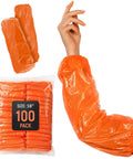 Orange 18 Inch Disposable Arm Sleeves Waterproof Polyethylene Covers With Elastic Ends For Food Processing Cleaning Packaging And Warehouse Use Pack Of 2000, 100 pack