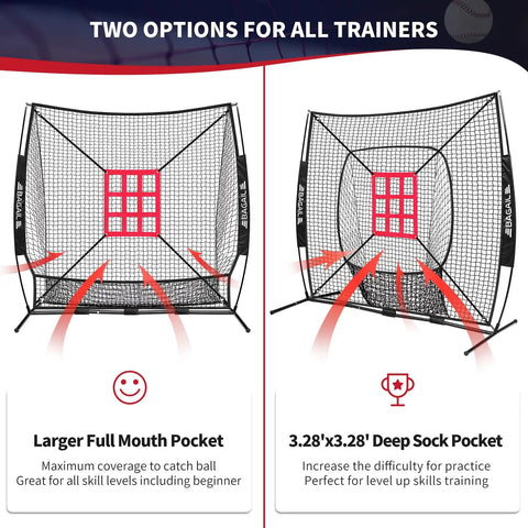 7x7 Ft Extra Large Baseball And Softball Training Net With Batting Tee, Heavy Duty Steel Frame, Portable Backstop Options