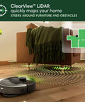Plus 405 2In1 Vacuum And Mop Robot With Auto Wash Dock Dual Spin Mop Pads Smart Mapping Pet Hair Power Self Emptying Base shown mapping a living room with LiDAR.
