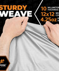 Close-up of hands holding Heavy Duty Poly Tarp 25 By 40 Feet Ten Mil Thick Waterproof UV Blocking Protective Cover, highlighting weave.