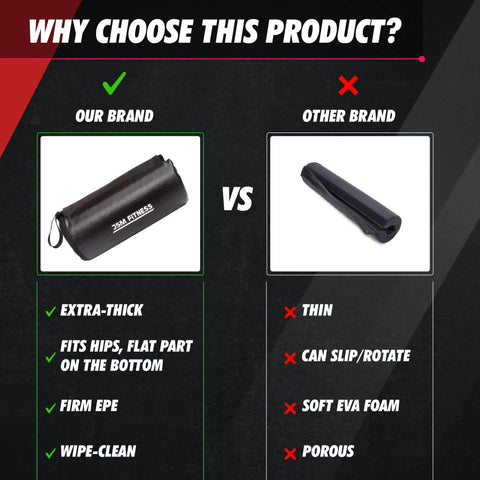Comparison of Hip Thrust Barbell Pad Extra Thick For Glute Gains Bar Cushion with competitor's thinner pad