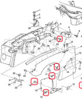 Diagram showing installation of 20 Piece Fender Liner Bumper Cover Splash Shield Bolt Kit For GM Ford Chevy Cars Suvs