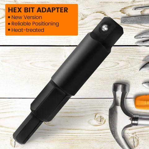 Hex Key Adapter For 3/16 To 5/16 Inch, Ratchet Wrench Hexagon Bit Kit, black premium alloy hex bit on wood background with tools