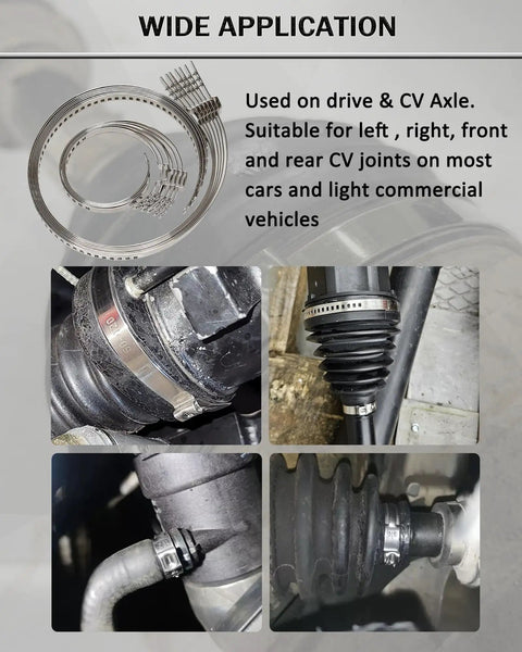 Universal CV Boot Clamp Pliers Kit Stainless Steel Adjustable Crimp Tool Set for Axle CV Joint Boots shown in use on vehicles
