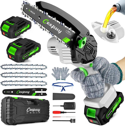 Cordless Mini Chainsaw 6 Inch Portable Electric Saw With Automatic Oiler And Security Lock Battery Powered Handheld Wood Cutter set