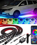 4 Piece Underglow Kit For Cars And Trucks App Controlled Multicolor RGB Underbody Lights With Music Sync Waterproof Strips