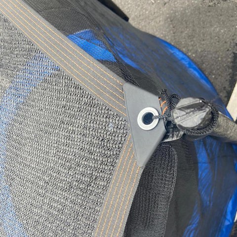 Close-up of mesh fabric and pole attachment on 14Ft Trampoline Shade Cover With Six Poles For Round Trampoline Sun Protection Keeps Kids Cool