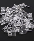 Heavy Duty Mirror Hangers With Screws Clear Plastic Wall Mount Clamps For Frameless Glass Panels and Cabinet Doors Rock Solid Invisible Retainer Kit No Fuss Installation with clear plastic clips and steel screws.