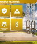 Four Pack 4 Point 2 Inch Quick Link Chain Connectors With 2800 Lbs Capacity M12 Heavy Duty High Strength Carabiners hanging outdoors.