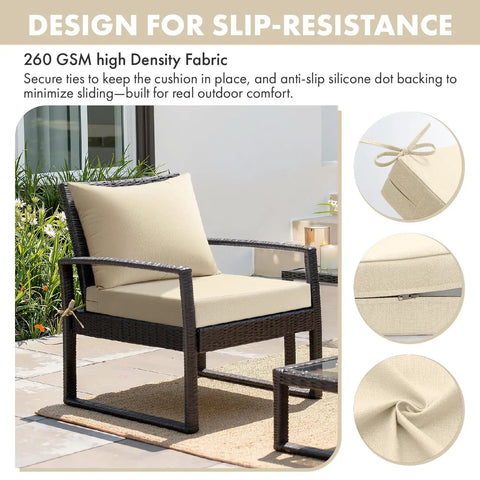 Beige 24x24 Outdoor Chair Cushions For Patio Furniture With Linen Textured Waterproof Fabric, Ties And No Slip Design