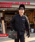 Man holding Dual Voltage Plasma Cutter 110V And 220V, 55A Pilot Arc With LED Display in garage