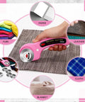 Rotary Cutter Set 102 Piece 45Mm With 100 Blades And 2 Ergonomic Handles With Safety Lock for fabric, leather, and crafting.