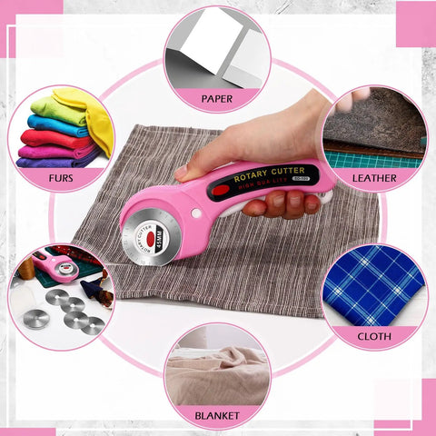 Rotary Cutter Set 102 Piece 45Mm With 100 Blades And 2 Ergonomic Handles With Safety Lock for fabric, leather, and crafting.