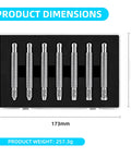 7 Piece Crown Winding Set For Mechanical Watches in case, showing product dimensions 173mm x 103mm and weight 257.3g