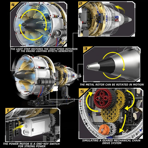 Jet Engine Kit With Motor And LED Light Turbofan Engine Building Set 564 Pieces Visible Mechanical Aircraft Engine Model Kit