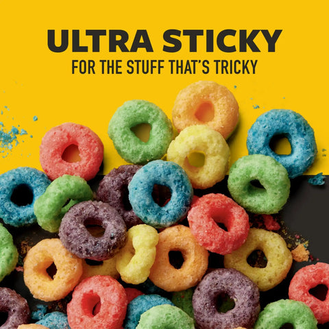 Heavy Duty Lint Roller For Pet Hair And Debris Fifty Percent Stickier Extra Large Roll scattered on colorful fruity cereal loops