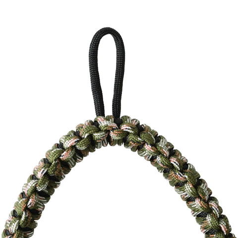 Rugged Paracord Bird Tote Carrier With 12 Drop Slip Ring System showing green woven paracord loop detail
