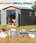 Durable 10 By 8 Ft Metal Storage Shed With Floor Frame Lockable Doors Vent Panels And Window Matte Gray Finish Open Doors