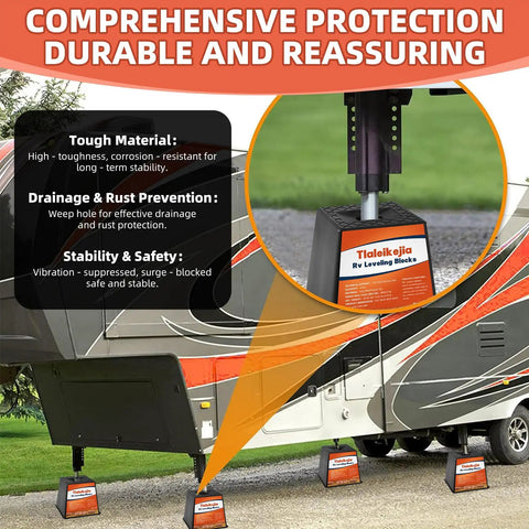 Stackable Rv Leveling Blocks Set Of 4 6000 Lbs Badass Load Rating Polypropylene under RV stabilizing jack for safety.