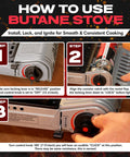 Steps to operate 12,000 BTU Portable Butane Stove for camping with electronic ignition