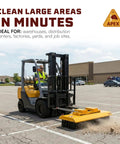 60 Inch Forklift Broom Attachment Heavy Duty Industrial Sweeper With 6 Row Polypropylene Bristles in action on a parking lot.