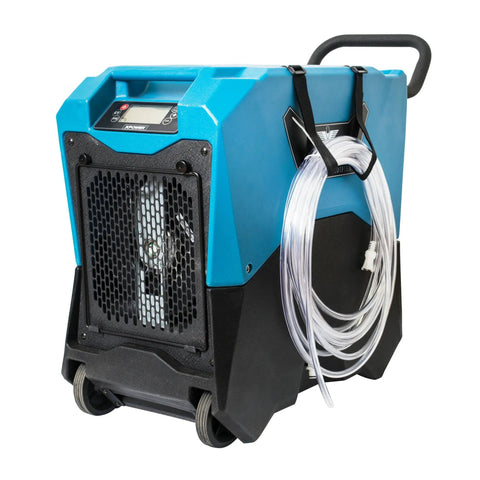Badass Medium Air Mover And Pro Carpet Dryer Featuring Built In Timer With Outlet Sockets For Rapid Flood Cleanup And Crawl Space Moisture Removal Real Deal Utility Floor Blower with hoses and wheels.