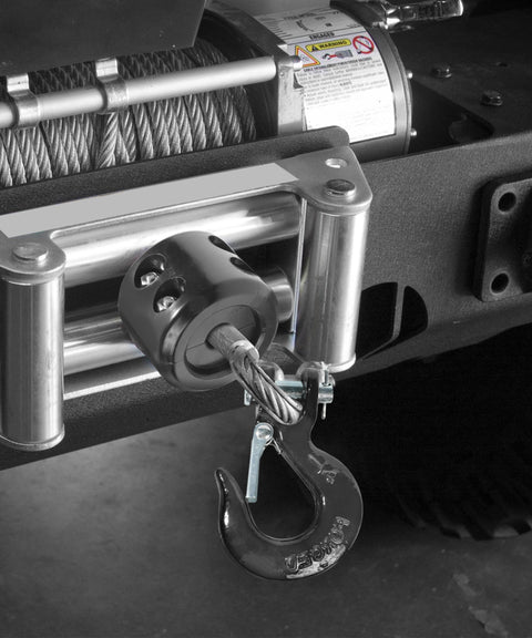 Beefed Up Heavy Duty Winch Hook With Safety Latch attached to ATV winch, forged steel clevis slip hook, rust resistant, durable design
