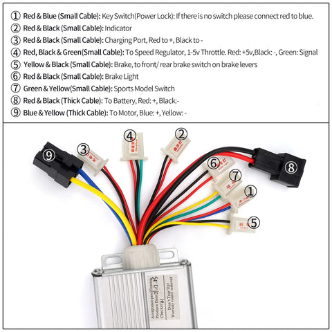 48V 1000W Brushed Motor Controller For Electric Scooters Bicycles And Trikes With Black Battery Connector Terminal