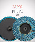 30 Piece 2 Inch Mini Flap Discs With 1 Quarter Inch Shank Holder Heavy Duty Zirconia High Density 80 Grit For Metal Grinding